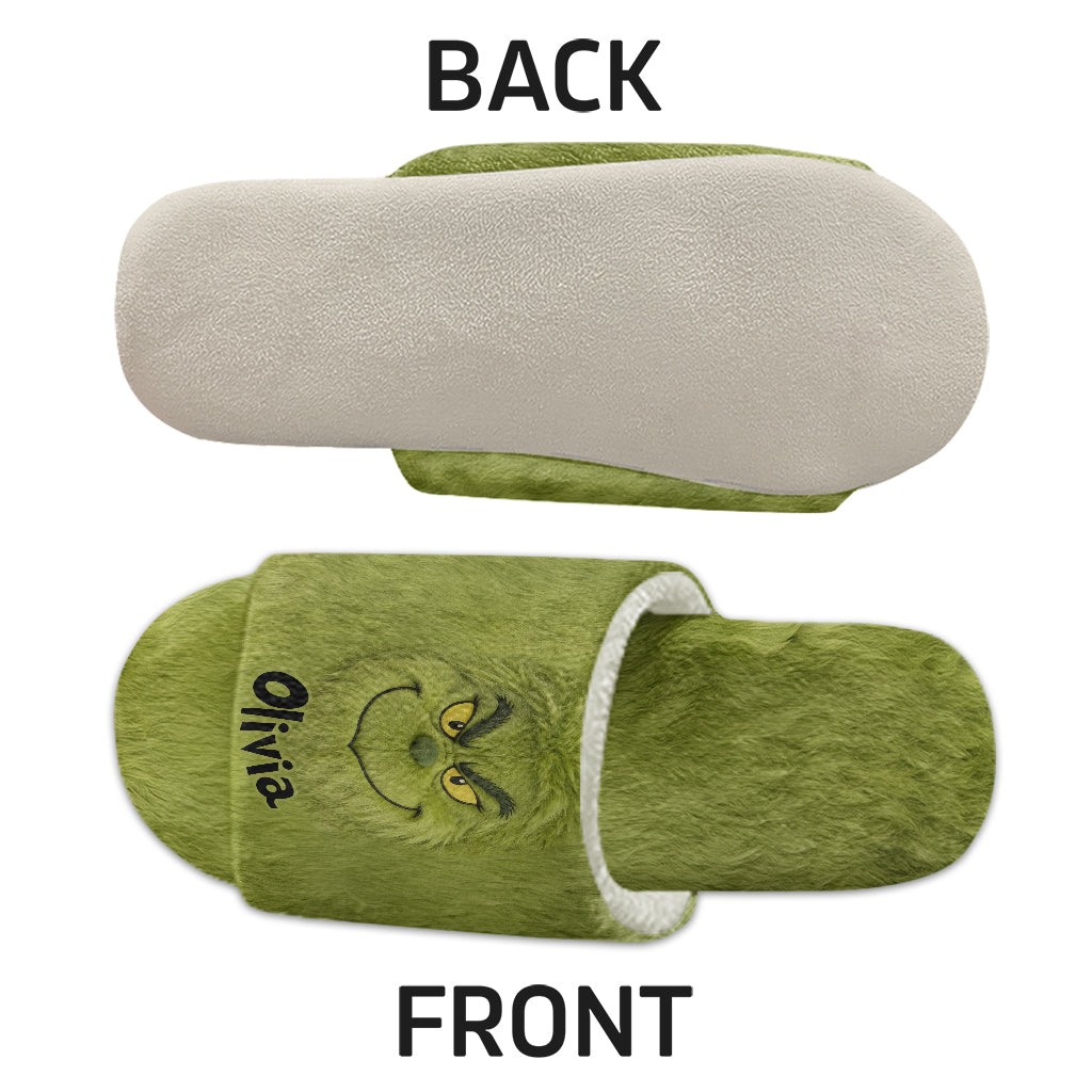 Merry Grinchmas - Personalized Stole Christmas Faux Fur Boot Slippers