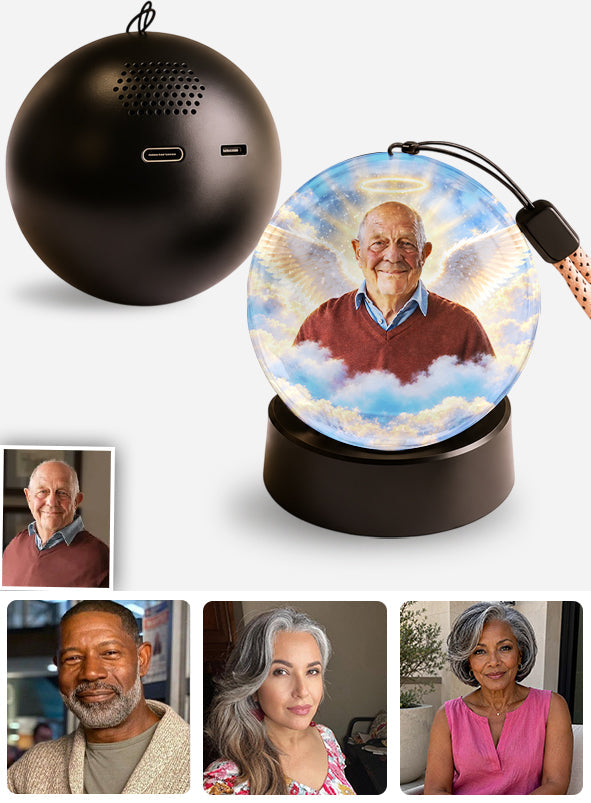 A Message From Heaven - Personalized Memorial Video Display Globe With Base