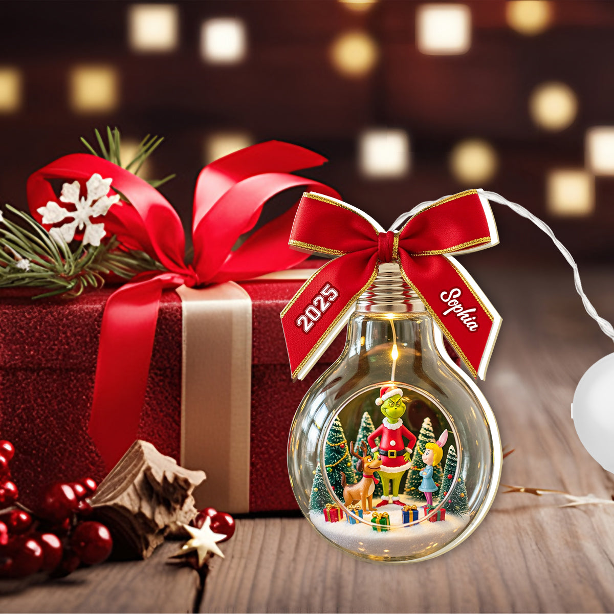 Merry Grinchmas - Personalized Stole Christmas LED Light Ornament