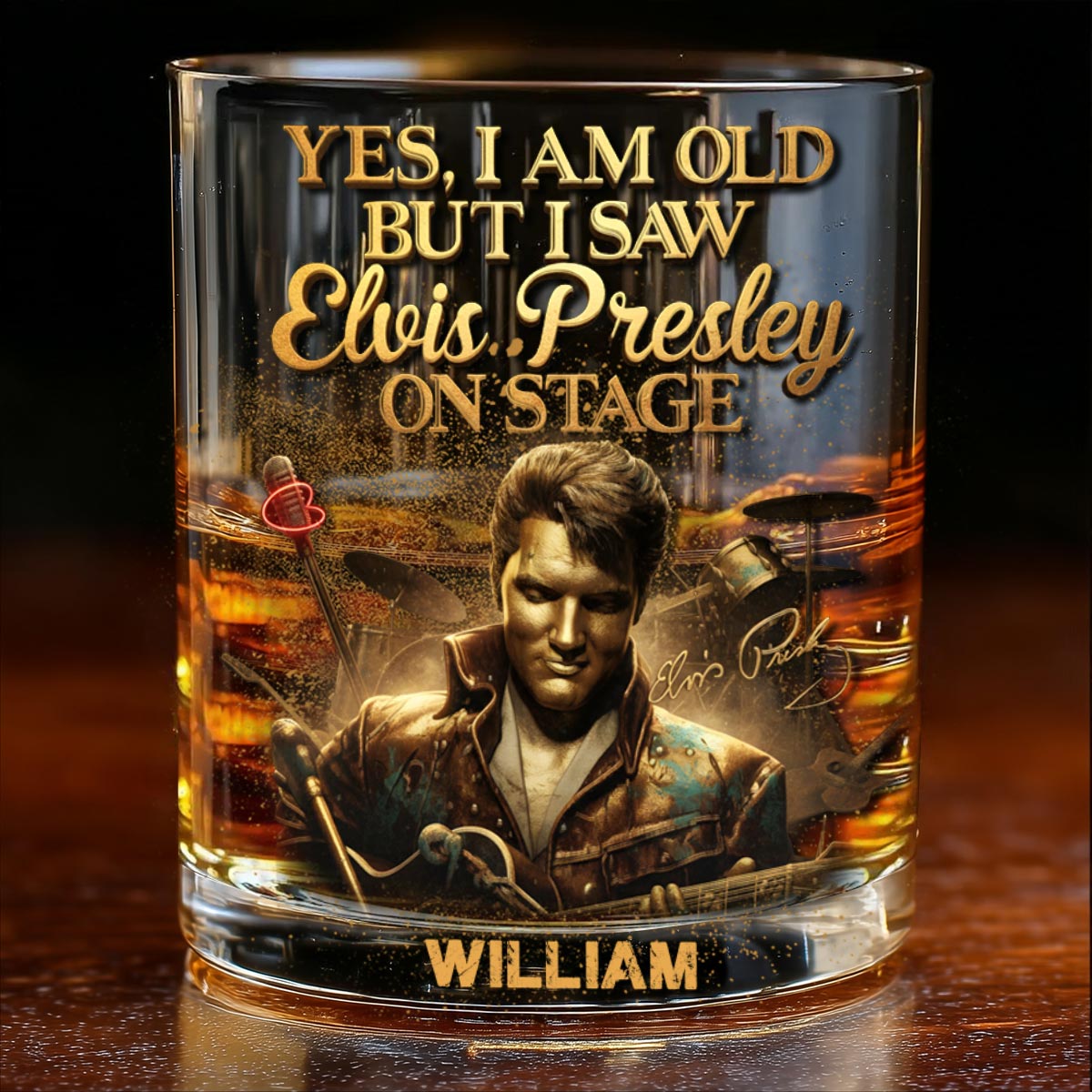 Oui, je suis vieux, mais j'ai vu… - Verre à whisky personnalisé « Roi du rock and roll »