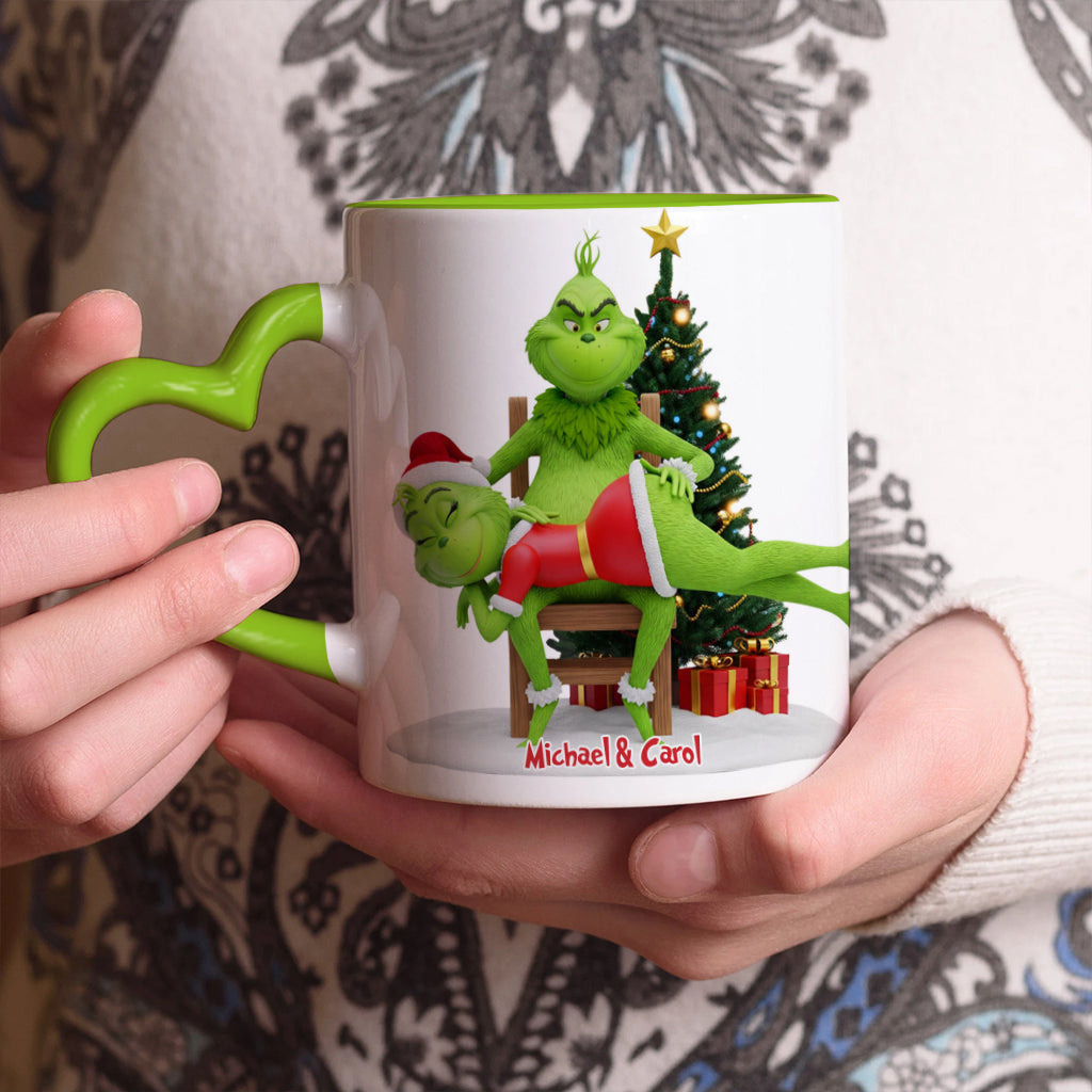 Mon derrière serait si seul ! Mug vert coquin personnalisé pour couple avec anse en forme de cœur