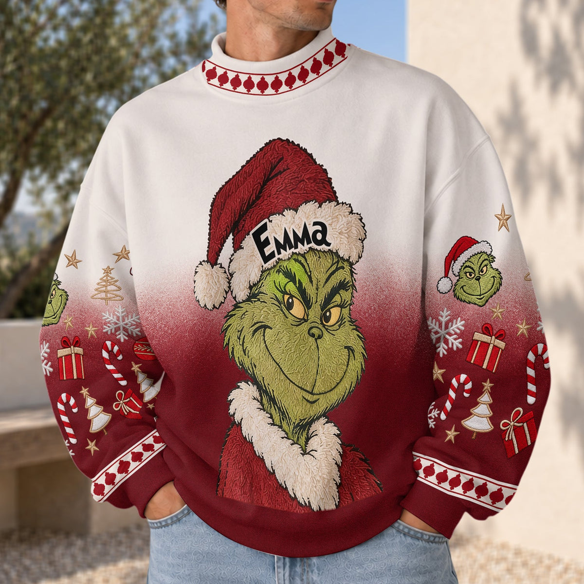 Green Monster Christmas - Personalized Stole Christmas Mock Neck Sweatshirt