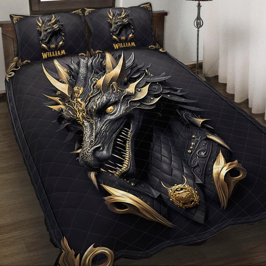 Ensemble de courtepointe personnalisé « J’adore les dragons »