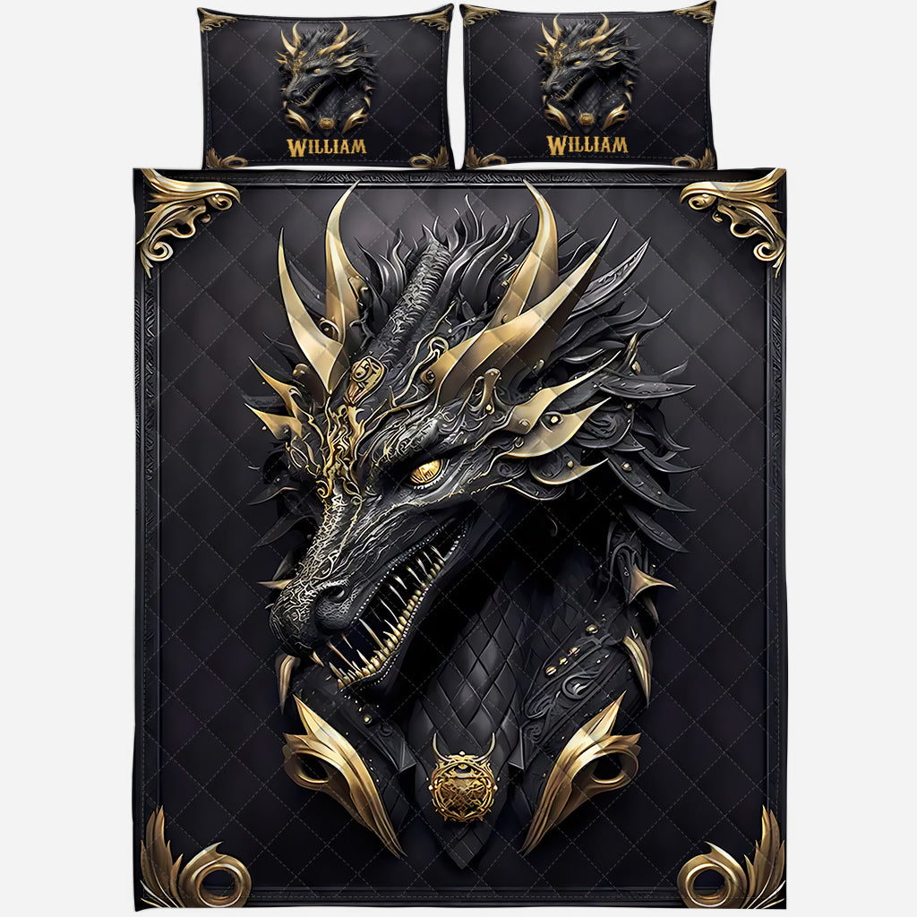 Ensemble de courtepointe personnalisé « J’adore les dragons »
