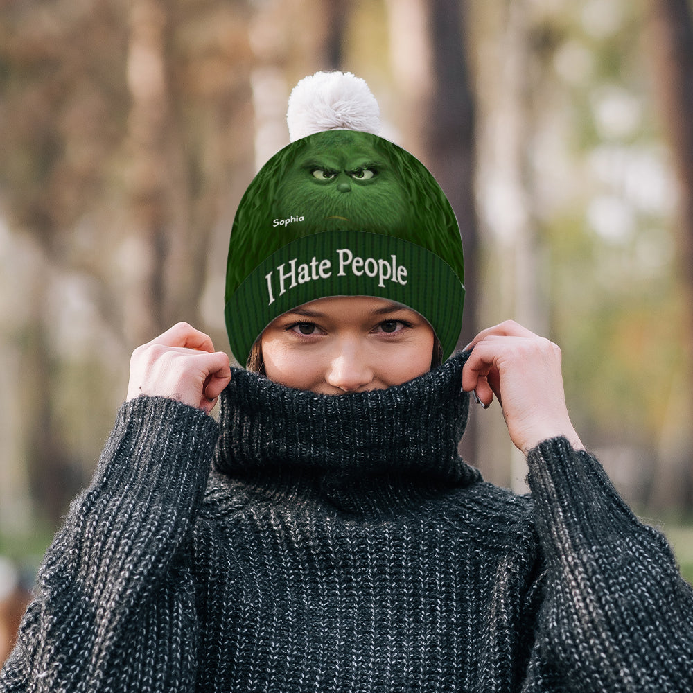 Je déteste les gens - Grinchmas - Bonnet de Noël personnalisé avec étole