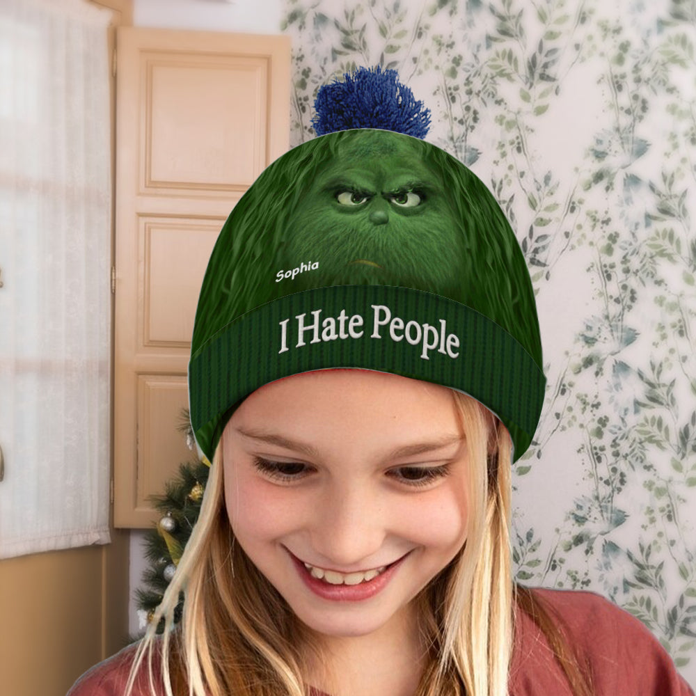 Je déteste les gens - Grinchmas - Bonnet de Noël personnalisé avec étole