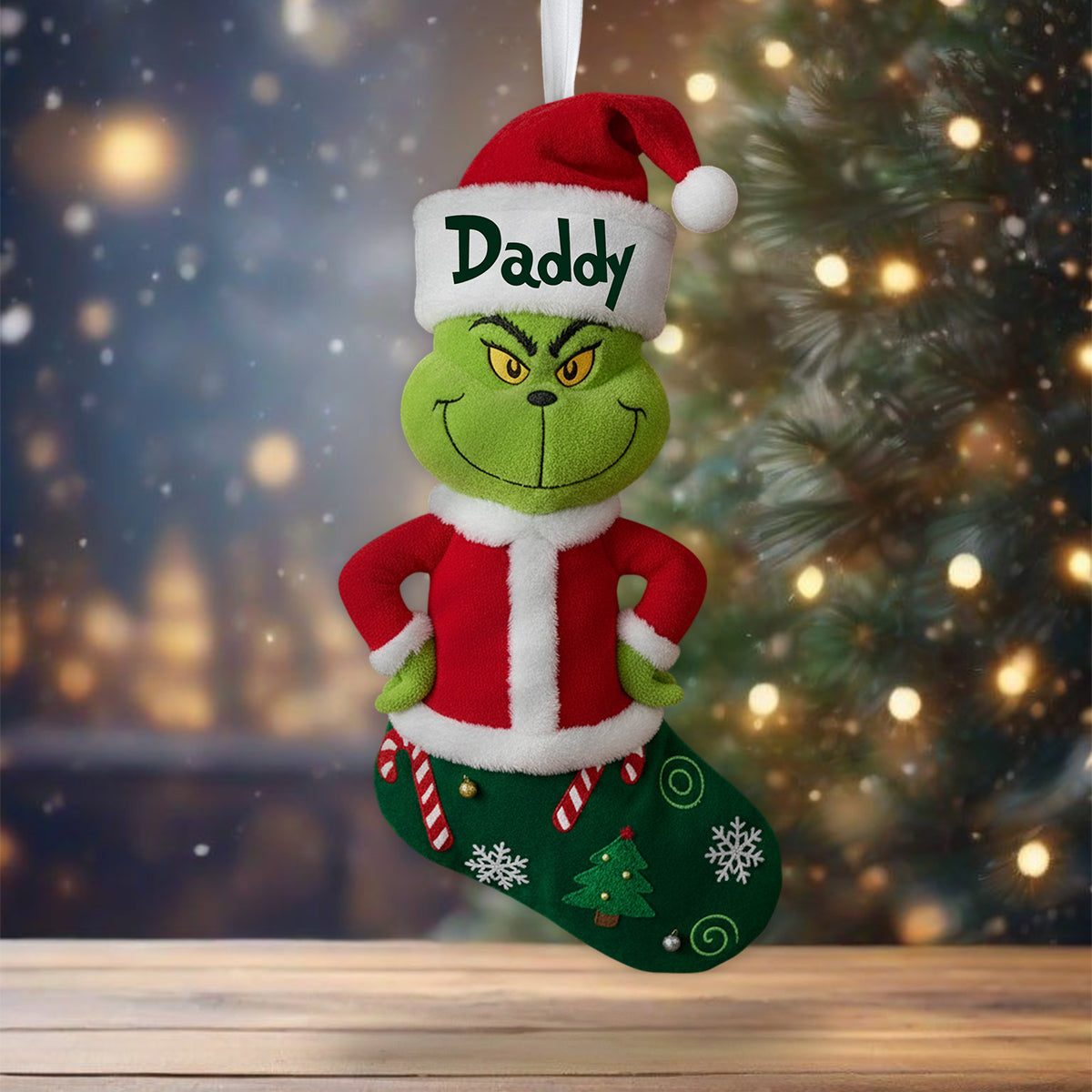 Family Gift Merry Grinchmas - Personalized Stole Christmas Shaped Christmas Stocking