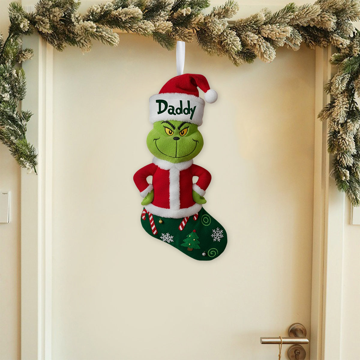 Family Gift Merry Grinchmas - Personalized Stole Christmas Shaped Christmas Stocking