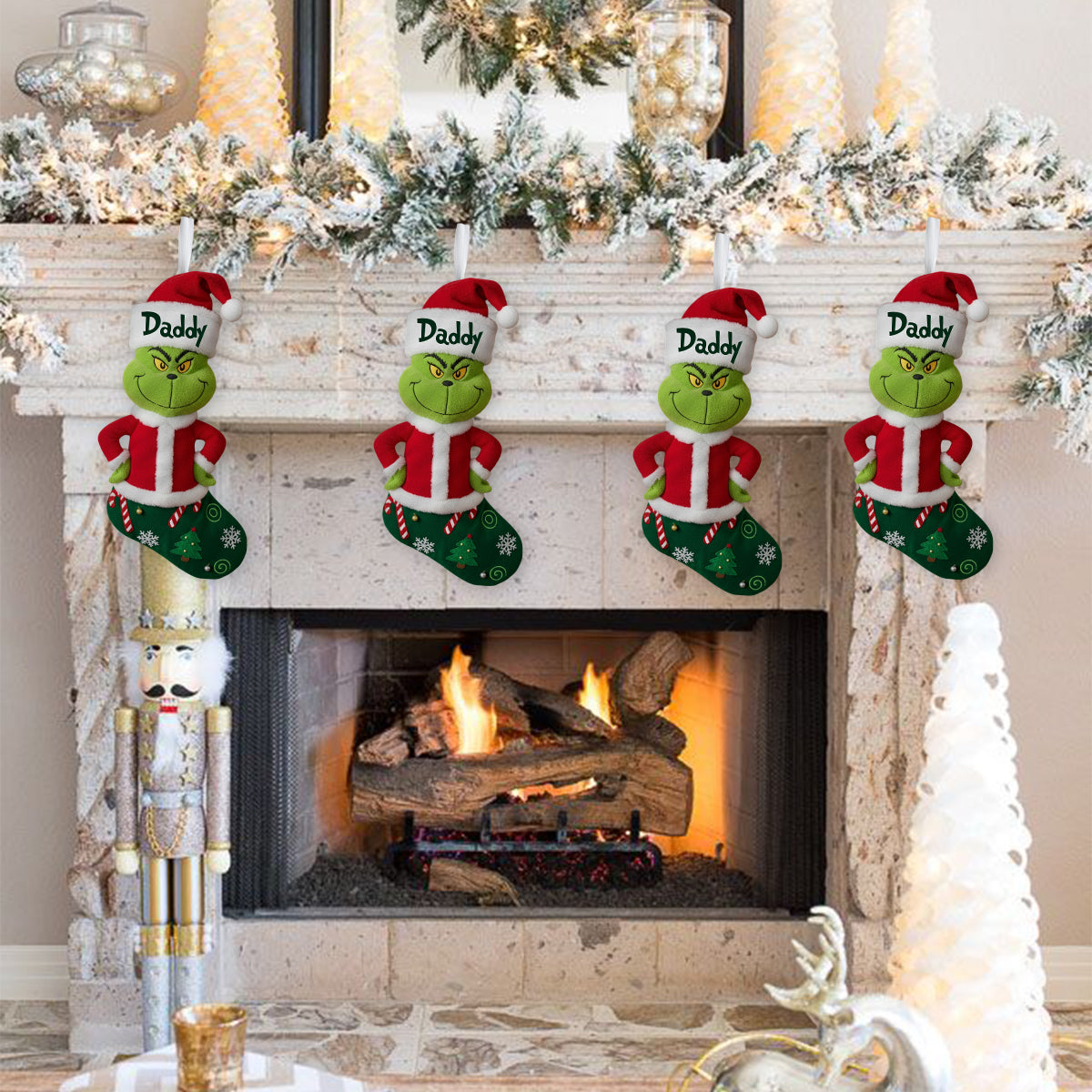 Family Gift Merry Grinchmas - Personalized Stole Christmas Shaped Christmas Stocking