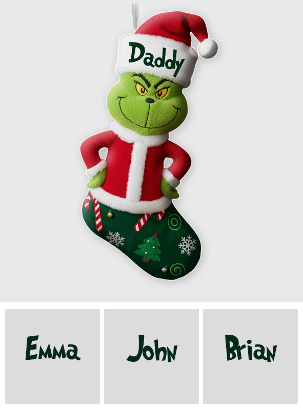 Family Gift Merry Grinchmas - Personalized Stole Christmas Shaped Christmas Stocking