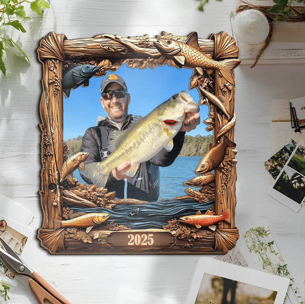 Souvenirs de pêche - Cadre photo personnalisé en forme de pêche