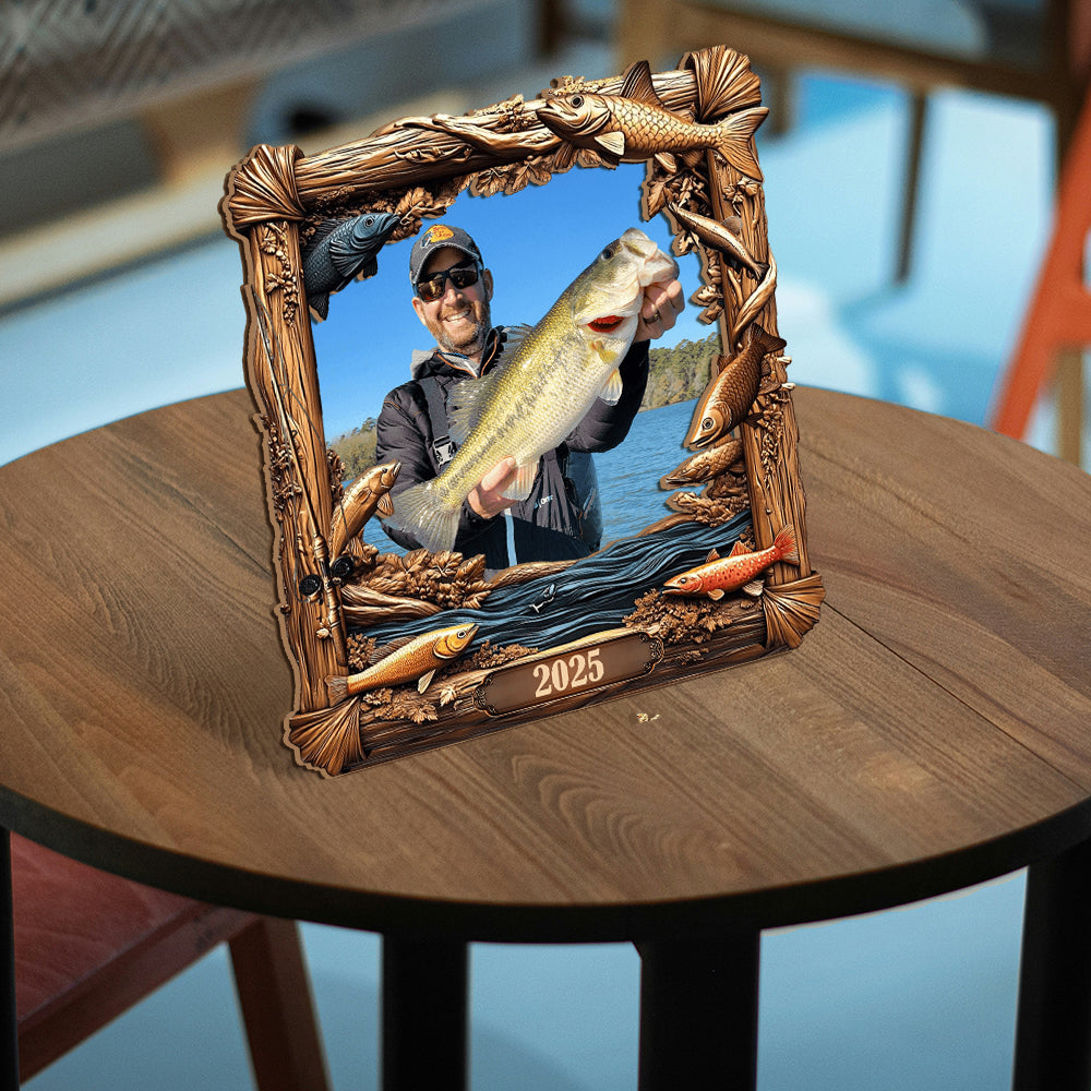 Souvenirs de pêche - Cadre photo personnalisé en forme de pêche