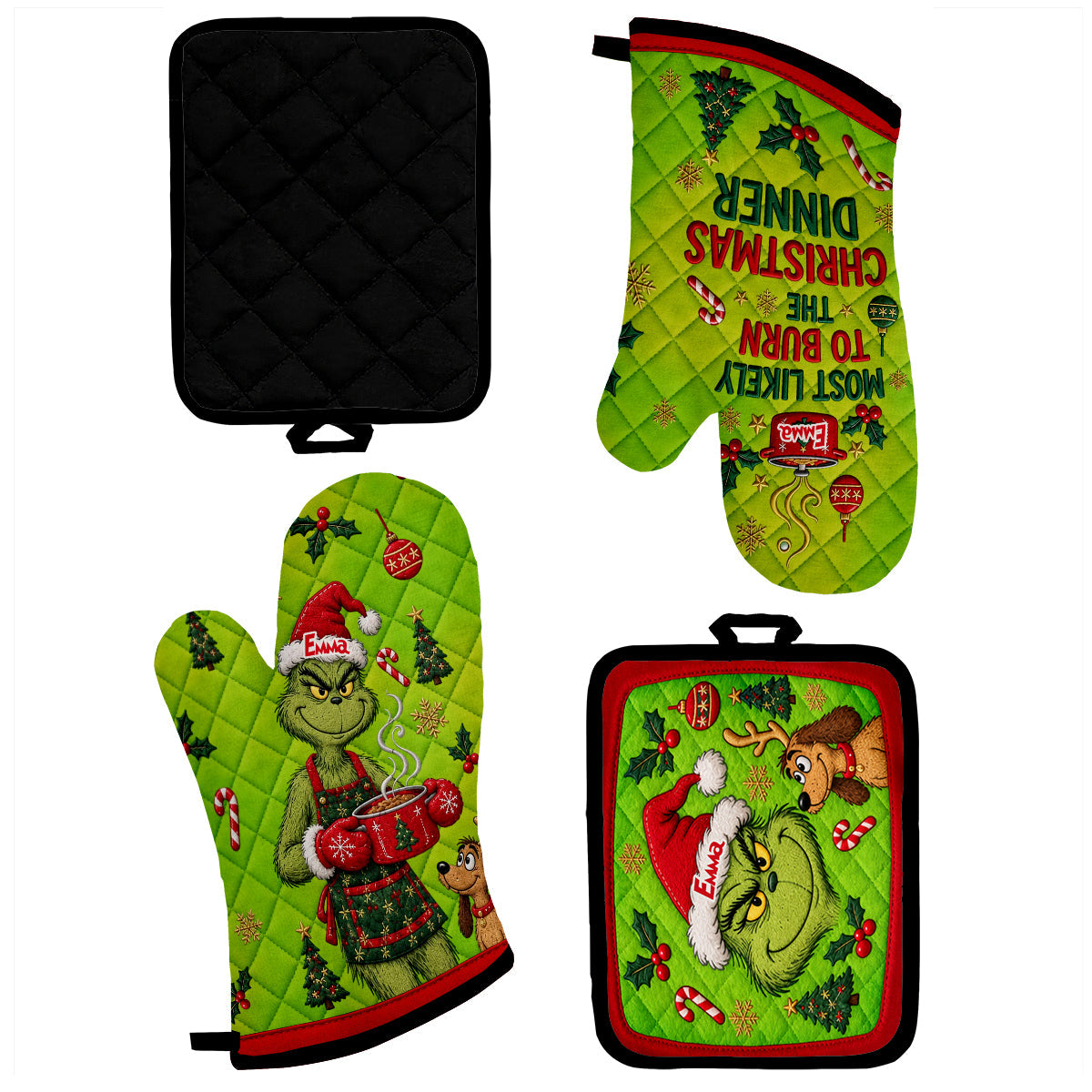 Most Likely To Burn The Christmas Dinner - Personalized Stole Christmas Oven Mitts & Pot Holder Set