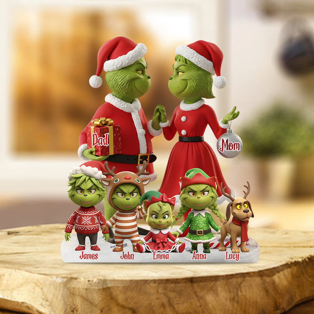 Cadeau familial Joyeux Grinchmas - Étole de Noël personnalisée sur plaque acrylique en forme personnalisée