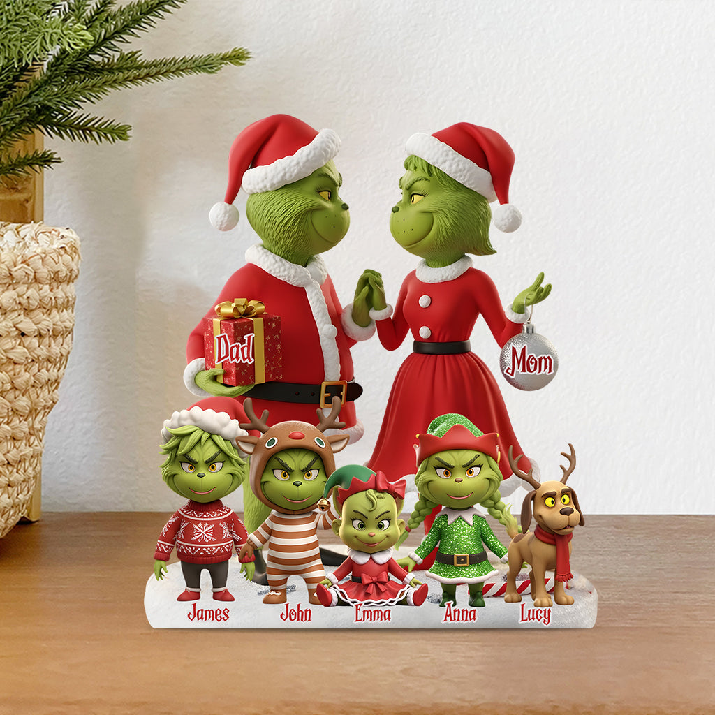 Cadeau familial Joyeux Grinchmas - Étole de Noël personnalisée sur plaque acrylique en forme personnalisée