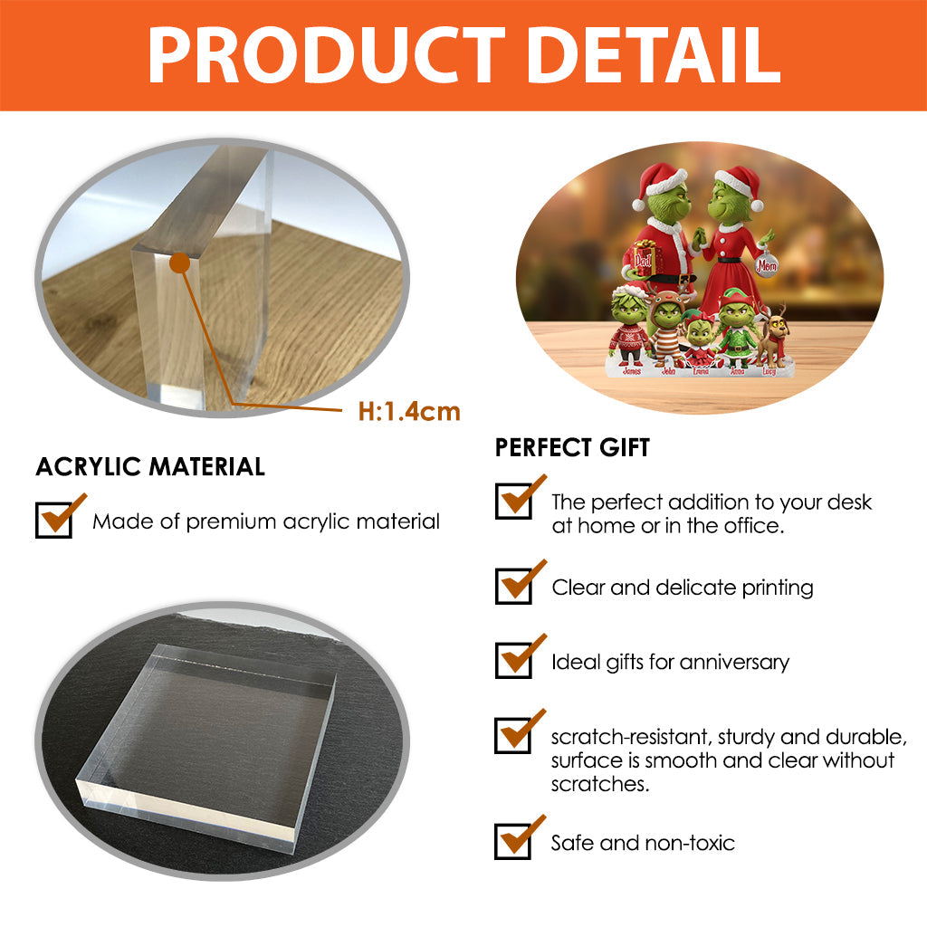 Cadeau familial Joyeux Grinchmas - Étole de Noël personnalisée sur plaque acrylique en forme personnalisée