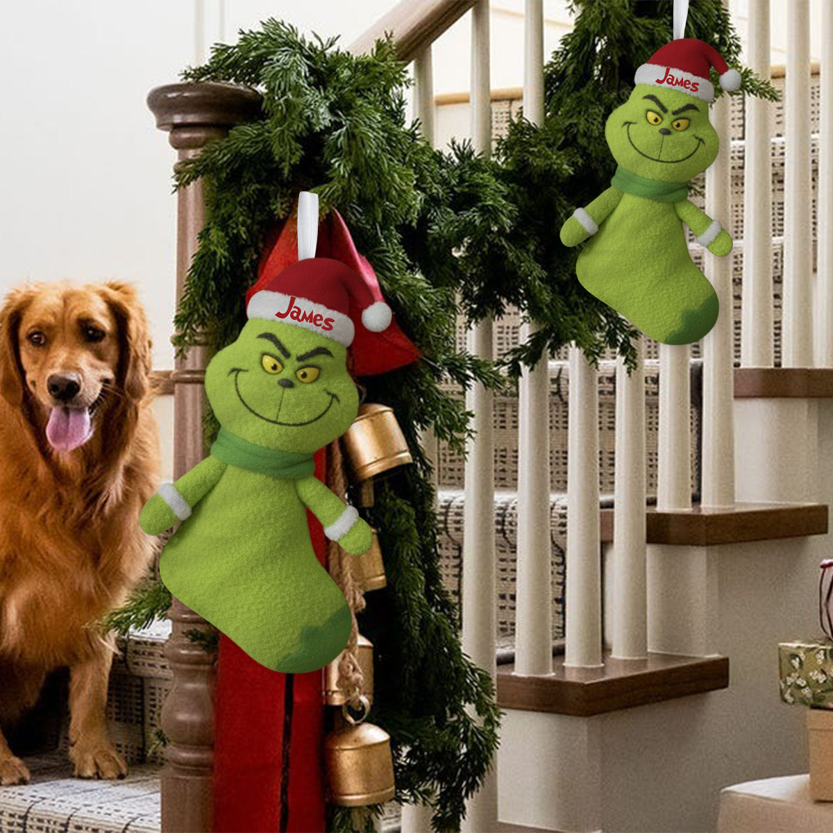 Merry Greenmas - Personalized Stole Christmas Shaped Christmas Stocking