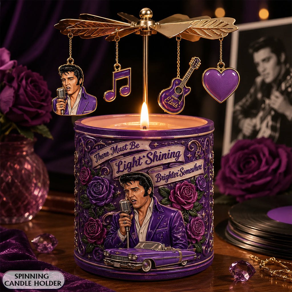 There Must Be Lights Shining Brighter Somewhere - Personalized King of Rock and Roll Spinning Candle Holder