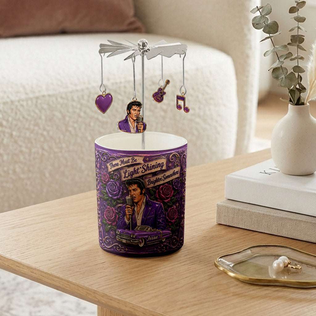 There Must Be Lights Shining Brighter Somewhere - Personalized King of Rock and Roll Spinning Candle Holder