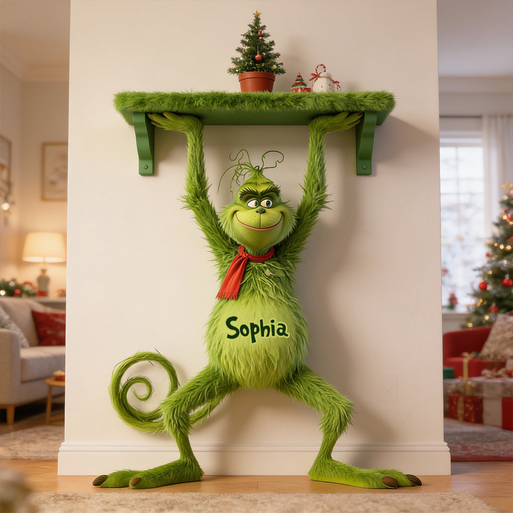 Merry Grinchmas - Personalized Stole Christmas Wooden Floating Shelf