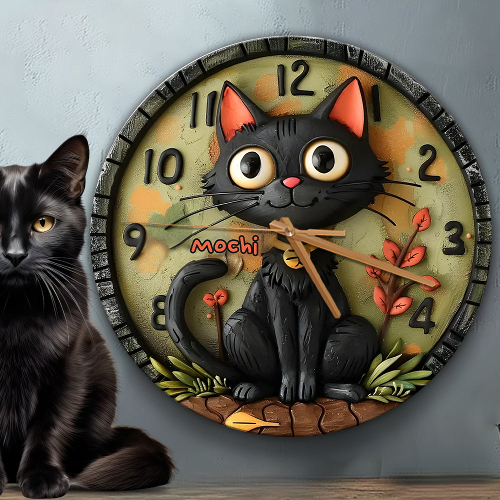 Horloge murale personnalisée Chat Noir Mignon