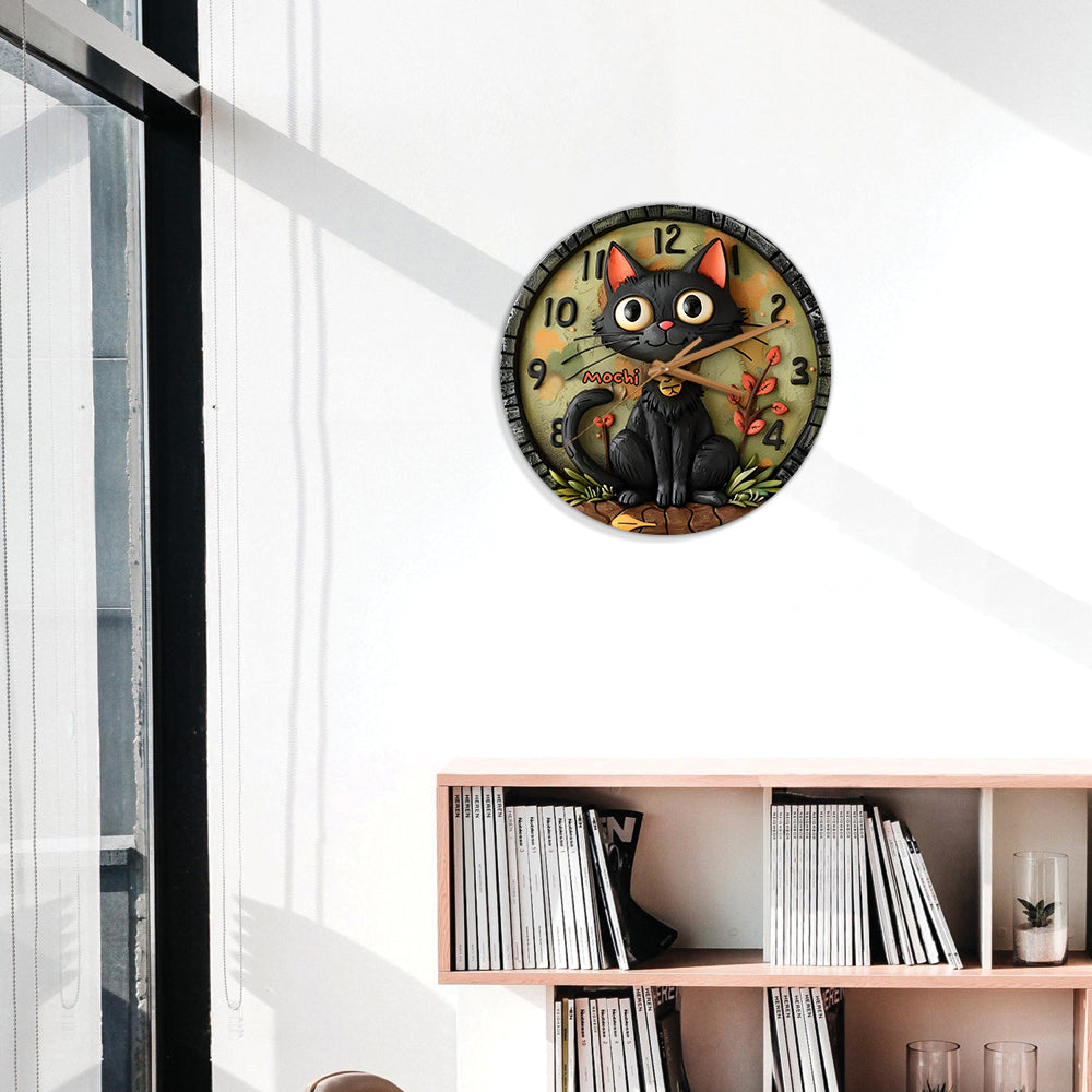 Horloge murale personnalisée Chat Noir Mignon