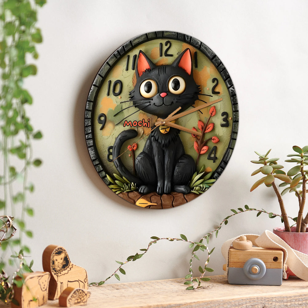 Horloge murale personnalisée Chat Noir Mignon