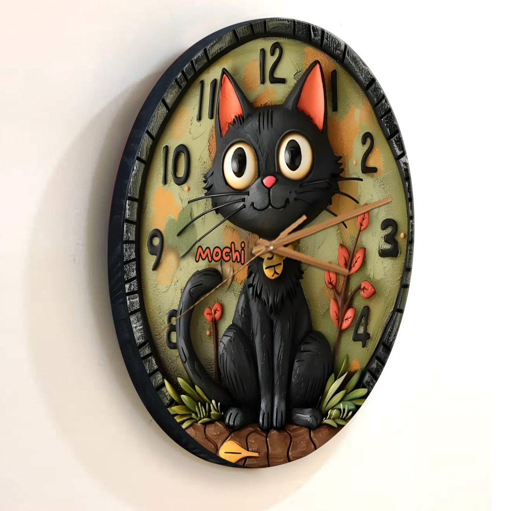 Horloge murale personnalisée Chat Noir Mignon