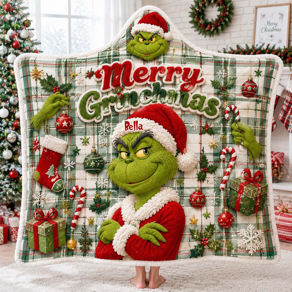 Merry Grinchmas - Personalized Stole Christmas Hooded Blanket