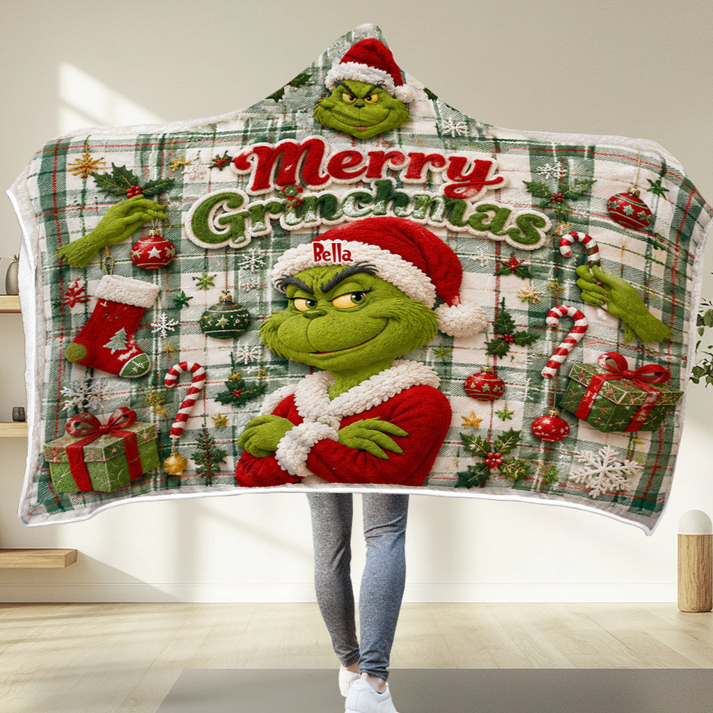 Merry Grinchmas - Personalized Stole Christmas Hooded Blanket