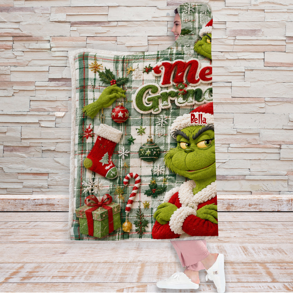 Merry Grinchmas - Personalized Stole Christmas Hooded Blanket