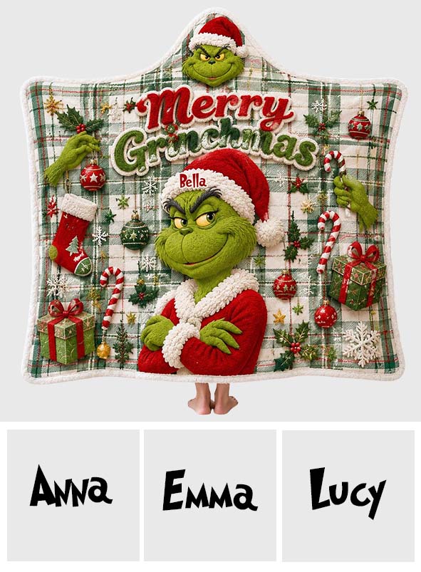 Merry Grinchmas - Personalized Stole Christmas Hooded Blanket