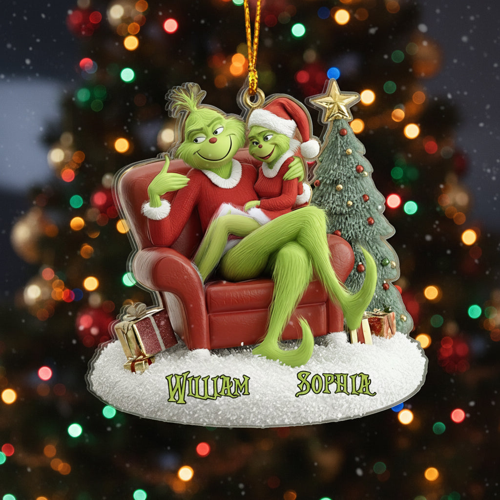 Funny Green Monsters Couple - Personalized Stole Christmas Ornament