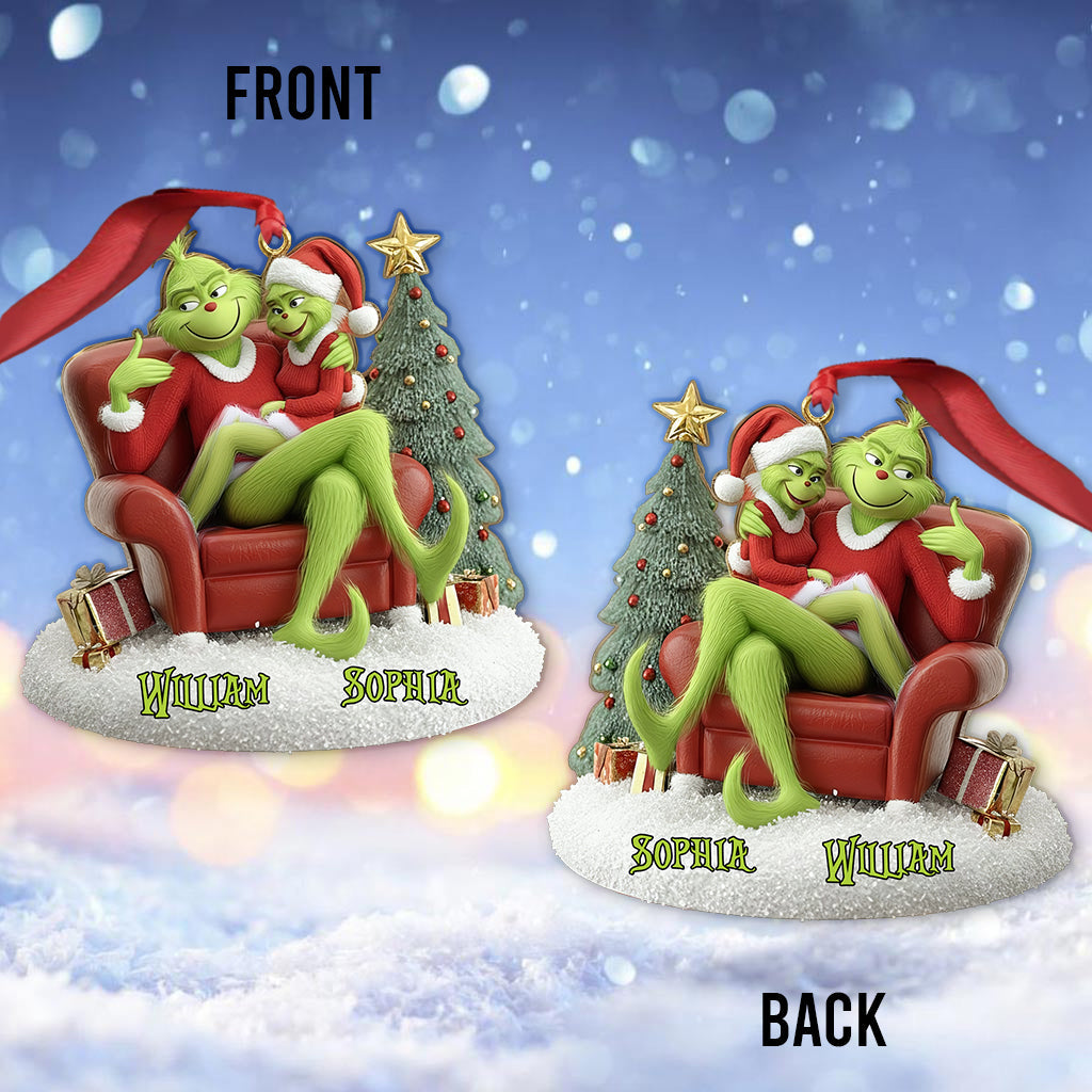 Funny Green Monsters Couple - Personalized Stole Christmas Ornament