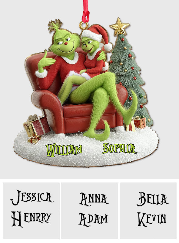 Funny Green Monsters Couple - Personalized Stole Christmas Ornament