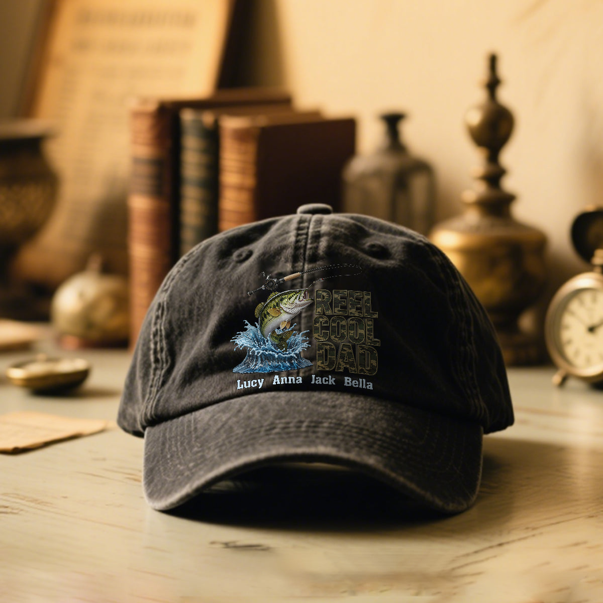 Reel Cool Dad - Personalized Fishing Washed Denim Cap