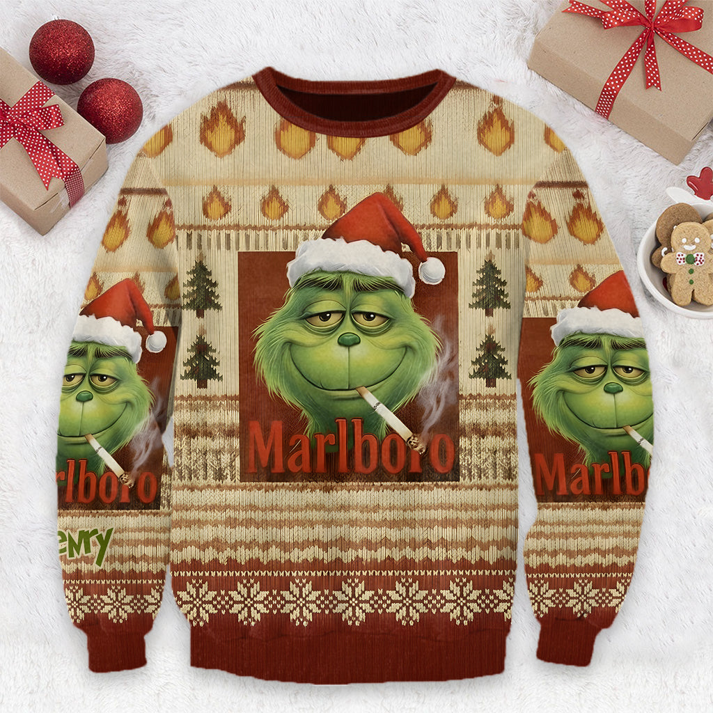 Green Monster Cigarette Christmas Movie - Personalized Stole Christmas Ugly Sweater