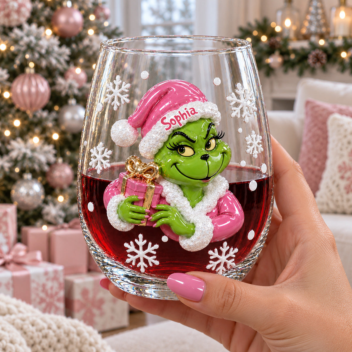 Merry Mischief - Personalized Stole Christmas All Over Wine Glass