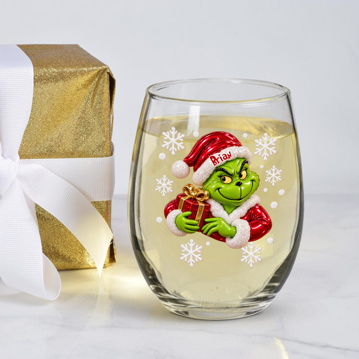 Merry Mischief - Personalized Stole Christmas All Over Wine Glass
