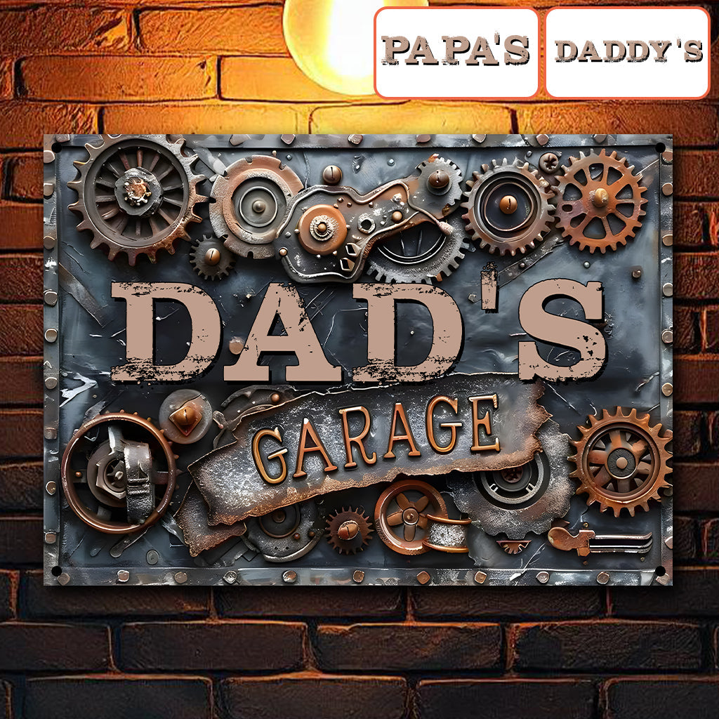 Panneau métallique rectangulaire personnalisé « Garage de papa »