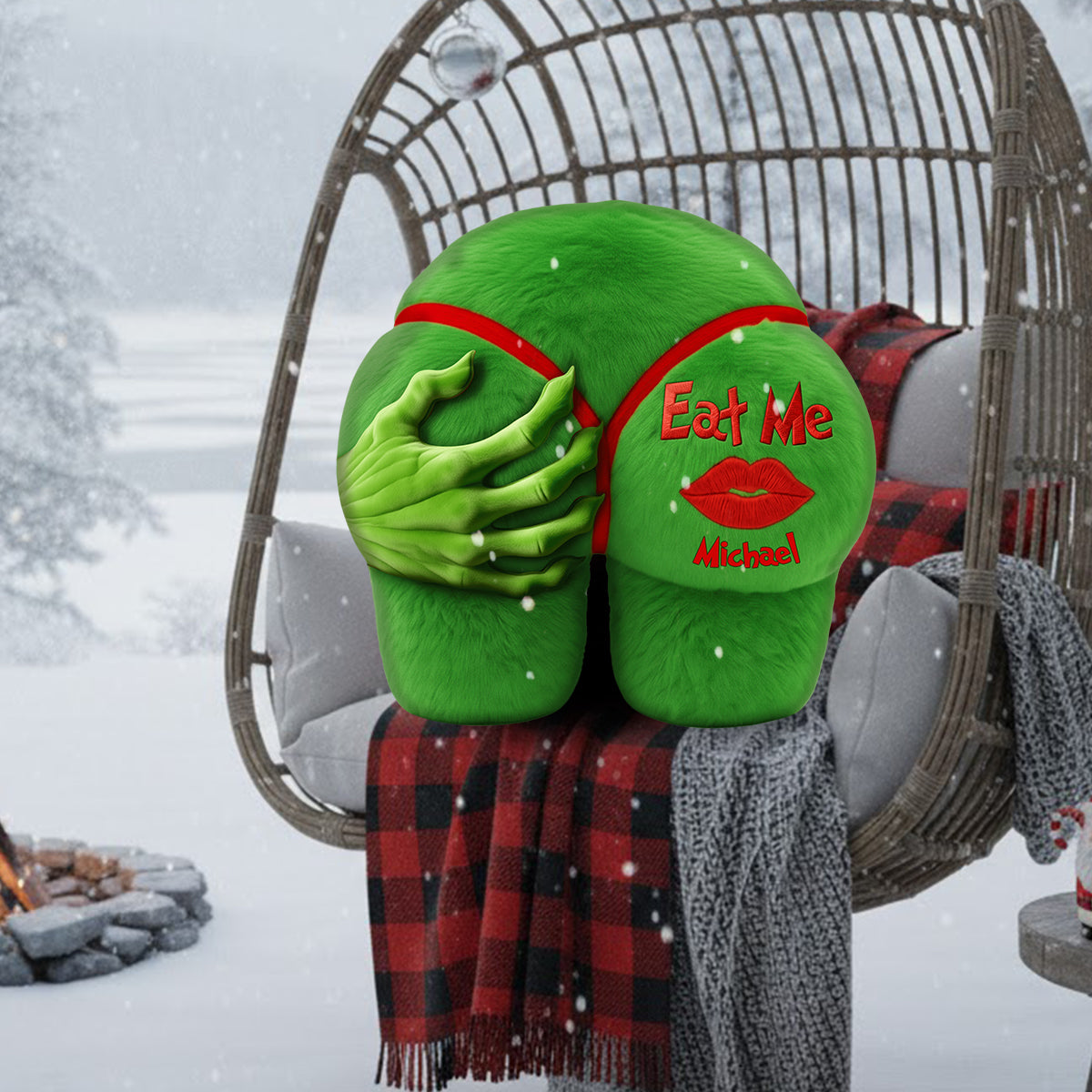 Cadeau de Noël amusant pour couple - Étole de Noël personnalisée et coussin en fausse fourrure en forme d'oreiller