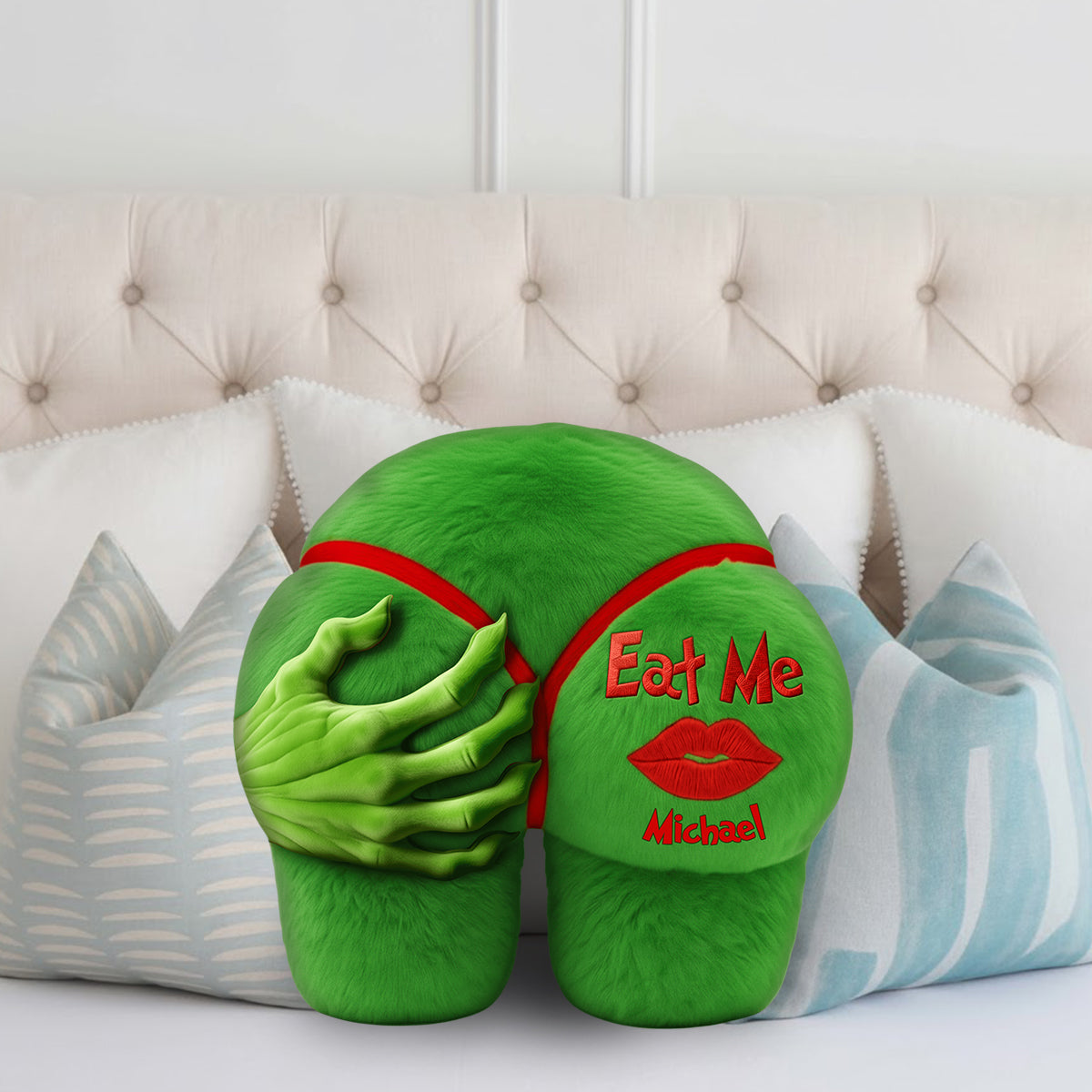 Cadeau de Noël amusant pour couple - Étole de Noël personnalisée et coussin en fausse fourrure en forme d'oreiller