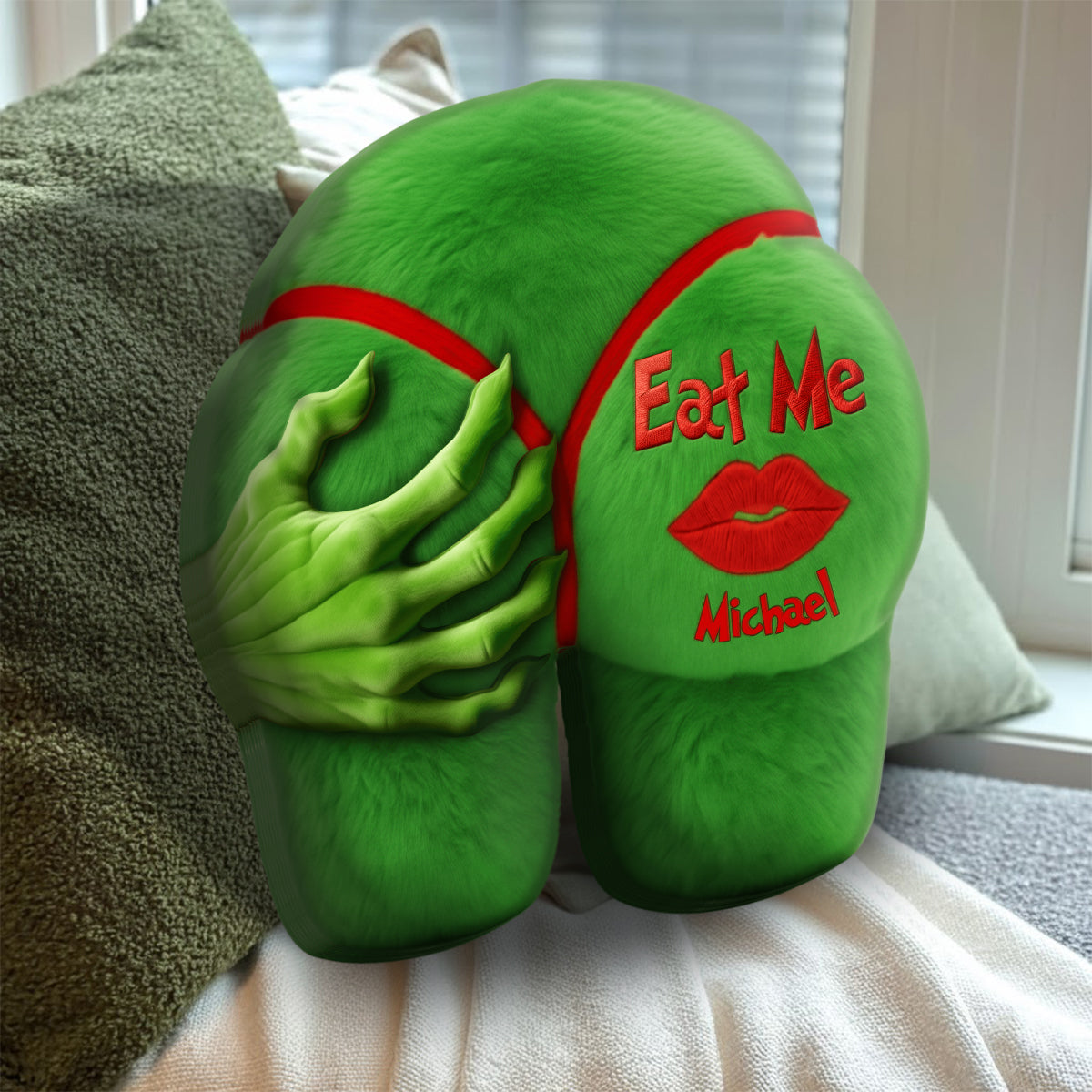 Cadeau de Noël amusant pour couple - Étole de Noël personnalisée et coussin en fausse fourrure en forme d'oreiller