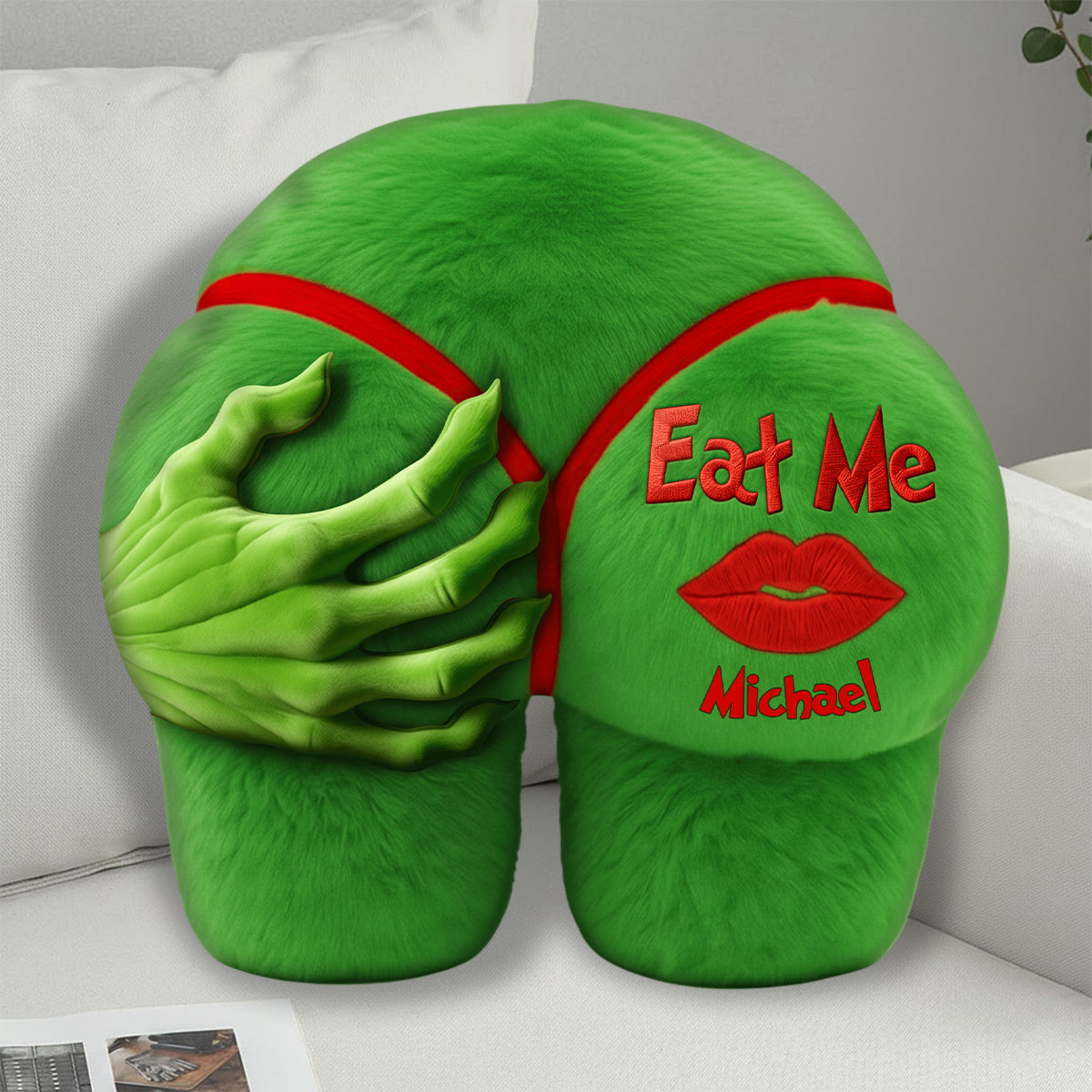 Cadeau de Noël amusant pour couple - Étole de Noël personnalisée et coussin en fausse fourrure en forme d'oreiller
