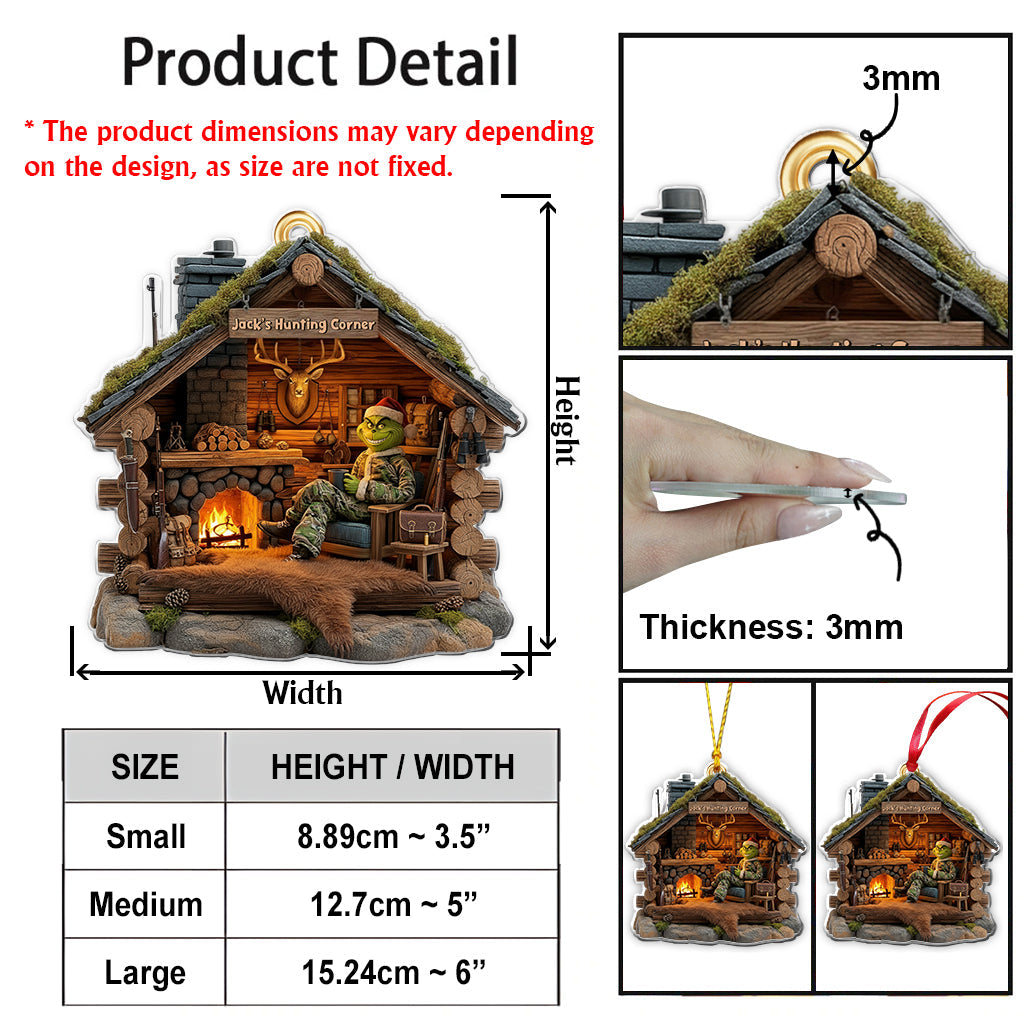 Cabane du chasseur grincheux - Ornement de chasse personnalisé