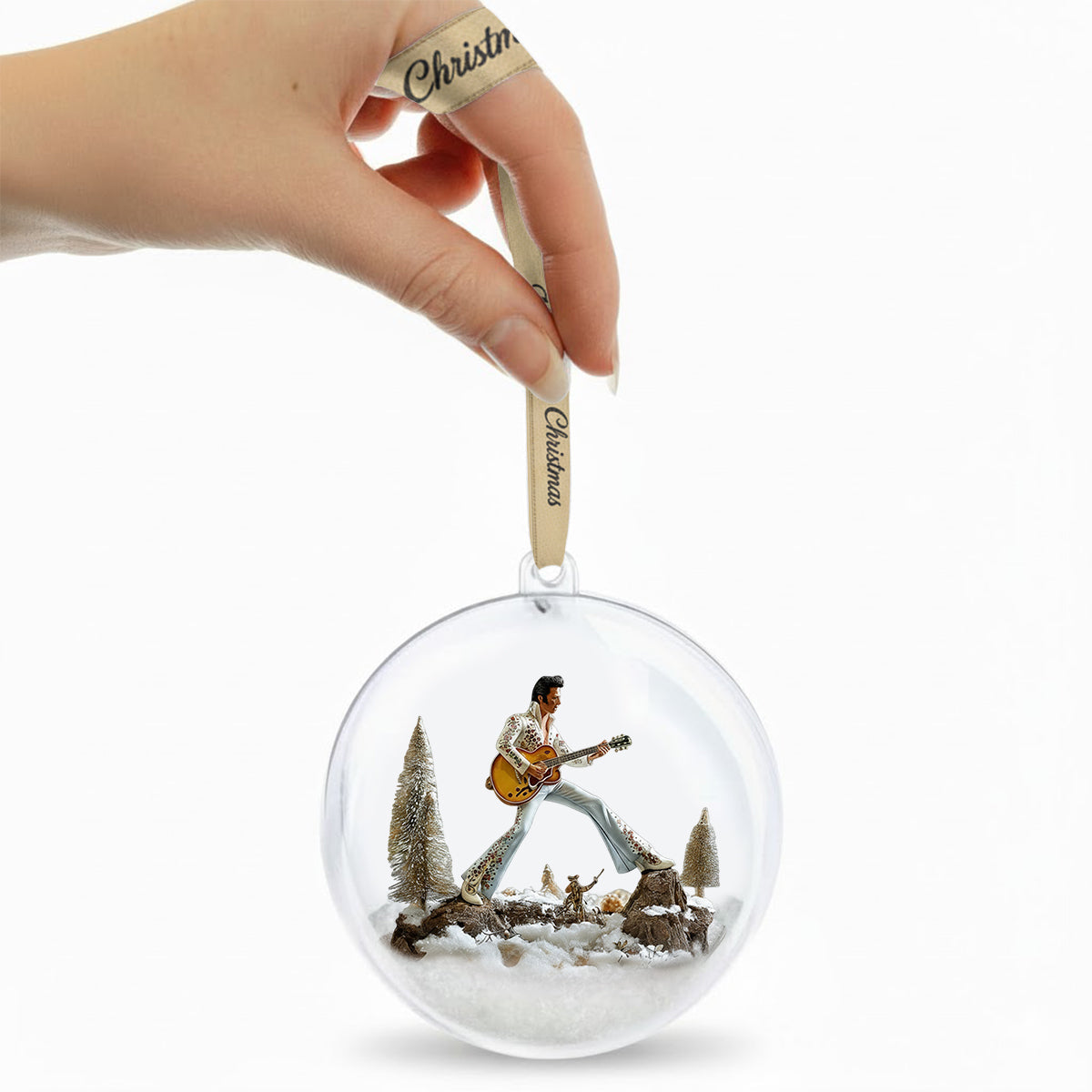 Merry Christmas King Of Rock - Personalized King of Rock and Roll Snow Globe Ornament With Bow