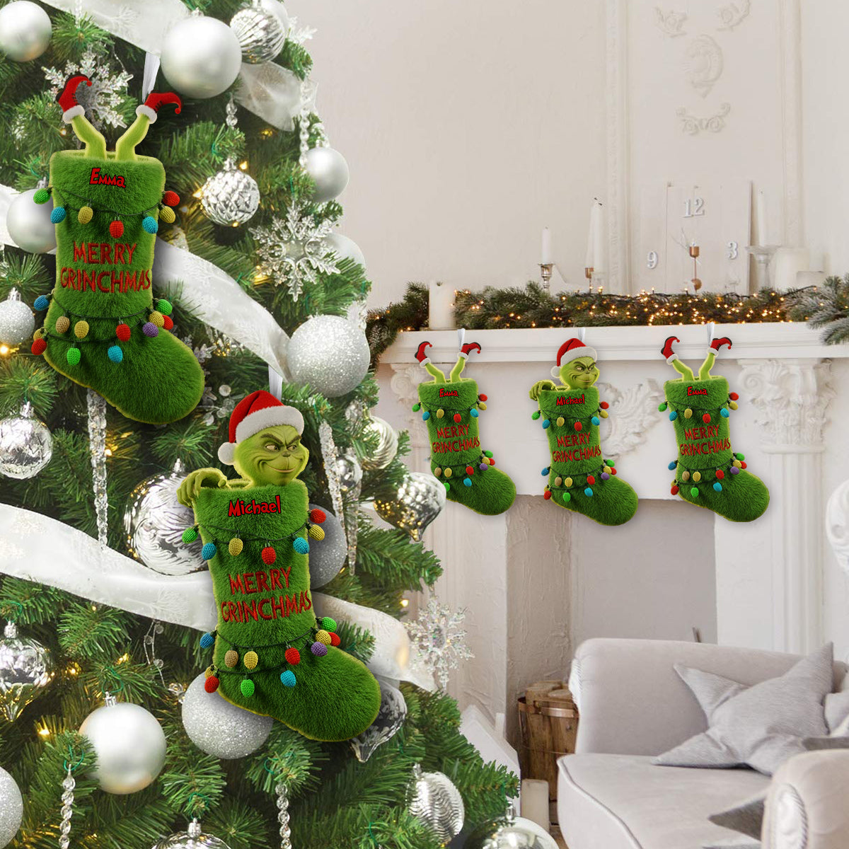 Joyeux Grinchmas - Chaussette de Noël personnalisée en forme d'étole