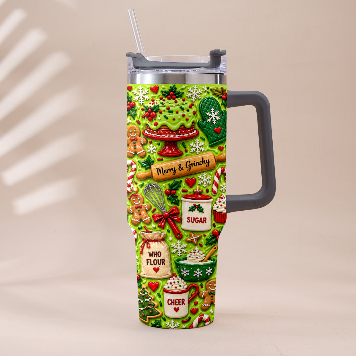 Baking With Some Mischief - Personalized Stole Christmas Tumbler With Plush Charm