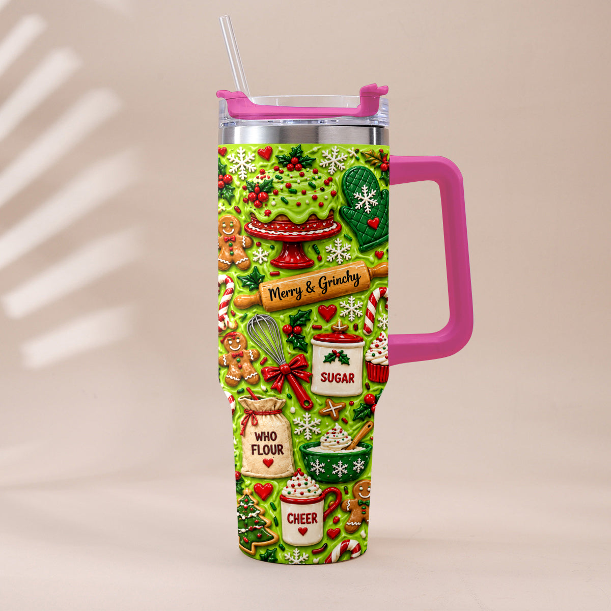 Baking With Some Mischief - Personalized Stole Christmas Tumbler With Plush Charm