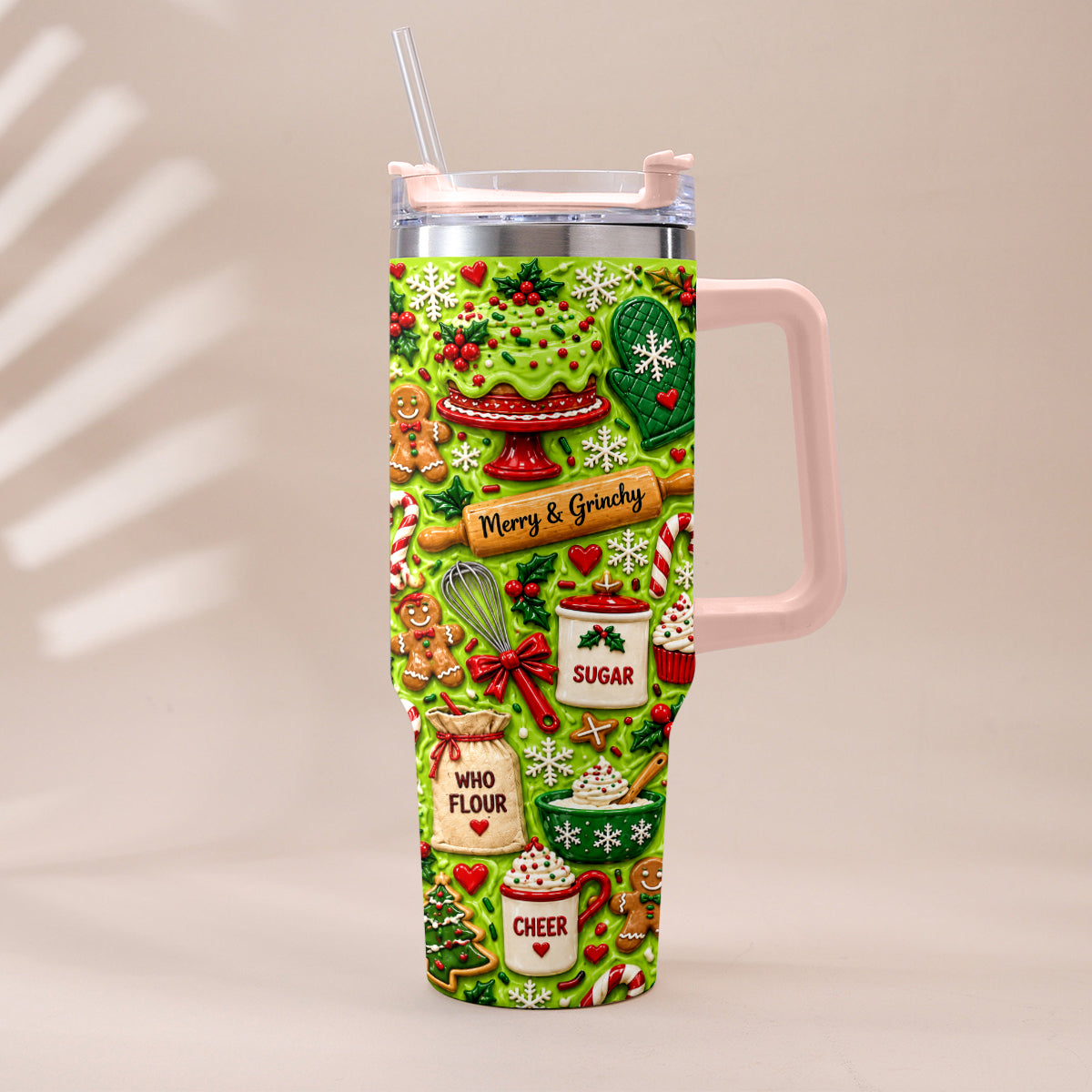 Baking With Some Mischief - Personalized Stole Christmas Tumbler With Plush Charm